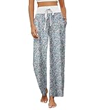 HAPYWER Schlafanzughose Damen Lang Pyjamahose Weich Nachtwäsche Lässig Weites Bein Straight Leg...