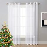 NINGBAI 2Er Set Voile Vorhang Sheer 210 x 70 cm Leinenoptik Gardinen mit Ösen Leinenvorhang...