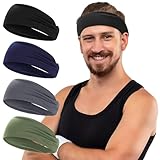 4 Stück Stirnband Herren, Elastisch Breites Haarband Sport Männer Atmungsaktiv Schweißband Stirn...