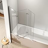 EMKE Duschwand für Badewanne 130x140cm, Duschtrennwand für Badewanne 3-teilig Faltbar Badewannen...