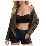 Jacke Damen Motorrad Stil Lederjacke mit Gürtel Langarm Reißverschluss Jacke Frühling und...