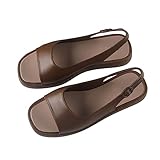 DKLOVIFU Sandaletten Damen Mit Absatz Oberbekleidung Karree Einfarbig Offene Spitze Casual Flache...