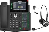 GEQUDIO IP Telefon GX7+ Set mit Netzteil & 2-Ohr Kabel-Headset - Fritzbox, Telekom kompatibel -...