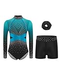 Sinleey Kinder Mädchen Turnanzug mit Hose Shorts und Haarband Set Tanzanzug Leotard Turnkleidung...