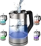 Glas Wasserkocher 1,7 Liter | 2200 Watt | Edelstahl mit Temperaturwahl | Teekocher | 100% BPA FREI |...