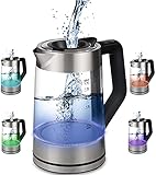 Glas Wasserkocher 1,7 Liter | 2200 Watt | Edelstahl mit Temperaturwahl | Teekocher | 100% BPA FREI |...