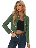 Allegra K Cropped-Jacke für Damen, zweireihig, mit Reißverschluss, Biker, Wildlederimitat, grün,...