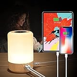 Taipow Nachttischlampe mit 4 USB Ladeanschluss, LED Tischlampe Touch Dimmbar Schlafzimmer, 7 Farb...