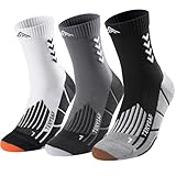 Lounwee Kompressions Laufsocken für Herren und Damen: Crew Sportsocken mit Polsterung, 3er-Pack...