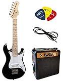 KINDER E GTARRE - ELEKTROGITARRE SET - 1/4 GRÖßE - E GITARRE JUNIOR SCHWARZ - SET - VERSTÄRKER 5...