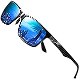 DUCO Herren Polarisierte Sonnenbrille mit Rechteckig Metallrahmen und Kohlefaser Brillenbügel UV400...