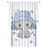 Cartoon-Vorhang mit niedlichem Elefant, für Kinderzimmer, Baby-Elefant mit blauem Hut, Fenster,...