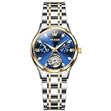 OLEVS Damen Automatikuhr Luxus mit Diamanten Mondphase Selbstaufzug Edelstahl Armbanduhr mit 30m...