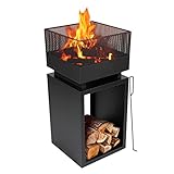 BBQ Collection Feuertonne mit Funkenschutz - Feuerkorb 39 x 39 x 85 cm - Gartenkamin für Brennholz...