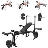 Verstellbare Hantelbank mit Langhantelablage für Ganzkörpertraining, Heim-Fitnessgeräte für...