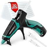 MAXDONE Heißklebepistole Akku + 30 Heißklebesticks, USB Typ-C Aufladende & Heissklebepistole Akku...