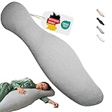 Opanoli® ergonomisches Seitenschläferkissen mit Bezug aus 100% Baumwolle Grau –...