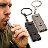 MIJOMA Notfallpfeife Schlüsselanhänger 2er Set – Edelstahl, kompakt 5,7 cm, Doppelkanal für...