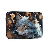 Laptop-Hülle, 13 Zoll (33 cm), stoßfest, Herbstlaub und eine Wolf-Schutzhülle