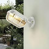 Licht-Erlebnisse Wandlampe außen Messing Glas E27 IP64 15,5 cm hoch klein Weiß Maritim...