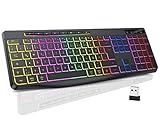 TECURS Tastatur Kabellose Gaming - Leise Tastatur QWERTZ Beleuchtet Ergonomisch Wasserdicht, 2.4Ghz...