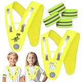 Ycaaeo 2 Stück Reflektoren Warnweste Kinder und 4 Reflektorband,V-Form Kinderwarnweste mit Cartoon...