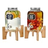 Hisredsun 2 x 4L Glas-Getränkespender mit Ständer, Getränkespender, Glas-Wasser-Saft-Spender mit...