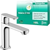 hansgrohe Rebris S - Waschtischarmatur mit Zugstangen-Ablauf, Wasserhahn Bad mit Auslauf Höhe 109...