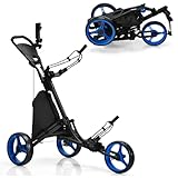 LIFEZEAL Golftrolley Faltbar, 3 Rad Golf Push Cart mit Fußbremse, Golfwagen mit 3...