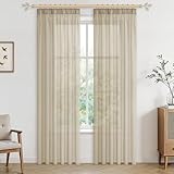 CUTEWIND Gardinen Schienensystem 245x140cm (HxB) Gardine Beige Leinenoptik Wohnzimmer Modern Vorhang...