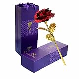 TYXSHIYE 24 Karat Vergoldete Rose Rot, 24K Goldene Rose Handgefertigt Konservierte Rose, Blattgold...