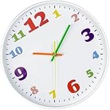 Uonlytech Wanduhr für Geräuschlos Lautlos Batteriebetrieben Bunte Zahlen Schlafzimmer Uhr ohne...