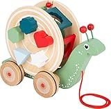 Small Foot Nachzieh-Stecktier Schnecke aus Holz, Motorikspielzeug zum Laufenlernen, für Kinder ab...