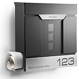 Moderner Briefkasten Personalisierbar Madrid Anthrazit RAL7016 - mit Zeitungsfach - Wandbriefkasten...
