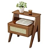 ZERAPH Bambus-Nachttisch mit ABS-Rattan-Gitter und offenem Ablagefach, rustikale Nachttische aus...
