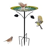 Bseical Vogeltränke Stehend Groß Garten mit 5 Zackiger Sockel, 84cm Metall Vogeltränke...