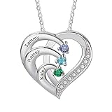 Personalisierte Namenskette Silber 925 Halskette Damen Herz Anhänger mit Namen Gravur Mutter...
