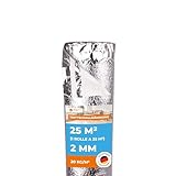 Profi Trittschalldämmung 25 m² PREMIUM SILVER - 1 Rolle 2mm stark mit Dampfsperre, Schall- und...
