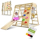 Juskys Maxi Klettergerüst für Kinder - Indoor Spielplatz mit Rutsche, Kletterwand, Kletternetz &...
