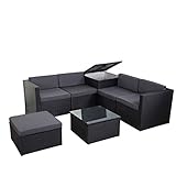 Mendler Poly-Rattan-Garnitur HWC-D21, Balkon-/Garten-/Lounge-Set Sofa Sitzgruppe, Box Staufach -...