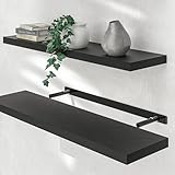 Casaria® Wandregal Holz Schwarz Regal mit Halterung 15kg Tragkraft Hängeregal Küche Wohnzimmer...