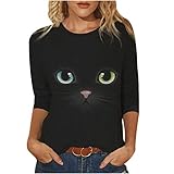 MIN Ying Damen-T-Shirt, bedruckt, 3D-Humor-Katze, Sweatshirt, schwarze Katze, Langarm, schick,...