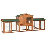 lionto Kaninchenstall aus Holz auf Zwei Etagen mit Rampe, 212x52x85 cm, wasserabweisendes...