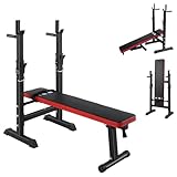 ISE Hantelbank Drückerbank Trainingsbank mit 5 Stufen Verstellbarer Ablage 91-110cm und Dip-Griffen...