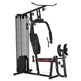 SPORTNOW Kraftstation, Multifunktionale Fitnessstation mit Latzug- & Butterflystange, Beinpresse,...
