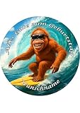 Tortenaufleger Wunschname, Affe, Surfer, Lustig, Tortendeko, Cake Decoration Fondant, Ø 20cm, 0188A...
