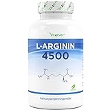 L-Arginin - 365 vegane Kapseln - Premium: 4500 mg 100% reines L-Arginin pro Tagesdosis - Hergestellt...