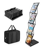SUNDOY Faltbarer Zeitschriftenständer mit 4 Taschen – Magazinhalter & Broschüre Prospekthalter...