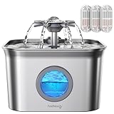 FEELNEEDY katzenbrunnen 2,8L, Edelstahl Trinkbrunnen für Katze mit 3 Filters, Katzentrinkbrunnen,...