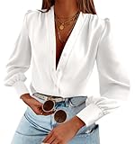 Imily Bela Damen Satin Bluse V-Ausschnitt Button-down Blusen Langarm Elegant Shirts Elegant Chiffon...